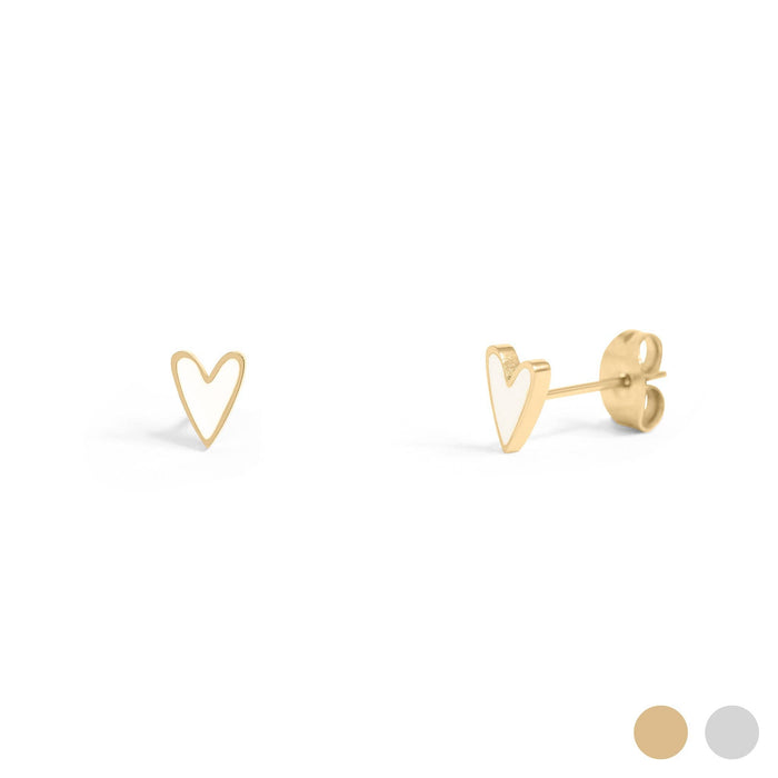 18K Gold PVD Stainless Steel White Heart Stud Earrings-Lemons and Limes Boutique