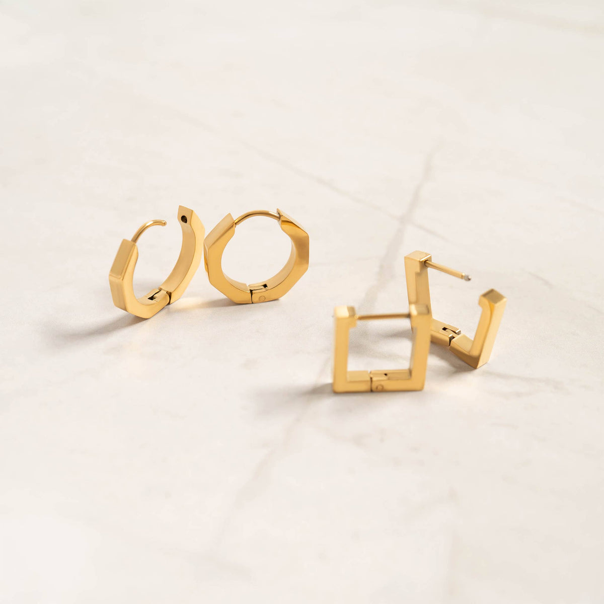 18K Gold PVD Stainless Steel Square Huggie Earrings-Lemons and Limes Boutique