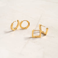 18K Gold PVD Stainless Steel Square Huggie Earrings-Lemons and Limes Boutique