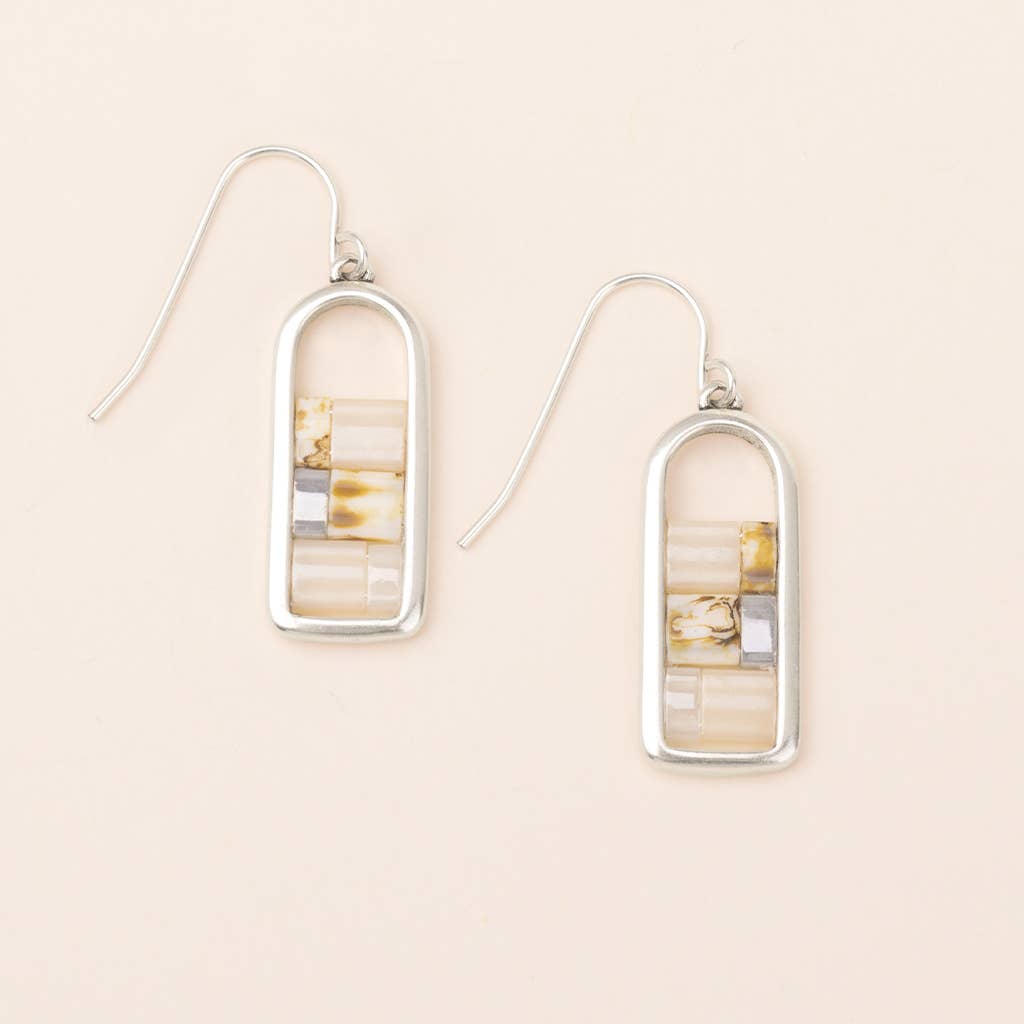 Good Karma Miyuki Frame Earring in Ivory/Silver--Lemons and Limes Boutique