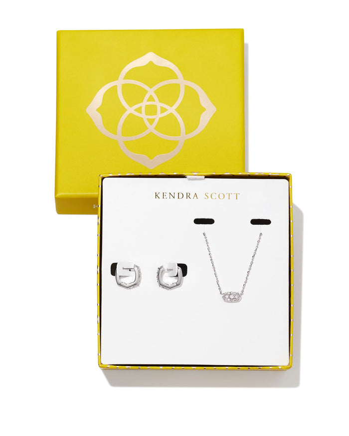 Grayson Crystal Pendant & Huggie Earring Gift Set Silver White Crystal by Kendra Scott-Lemons and Limes Boutique