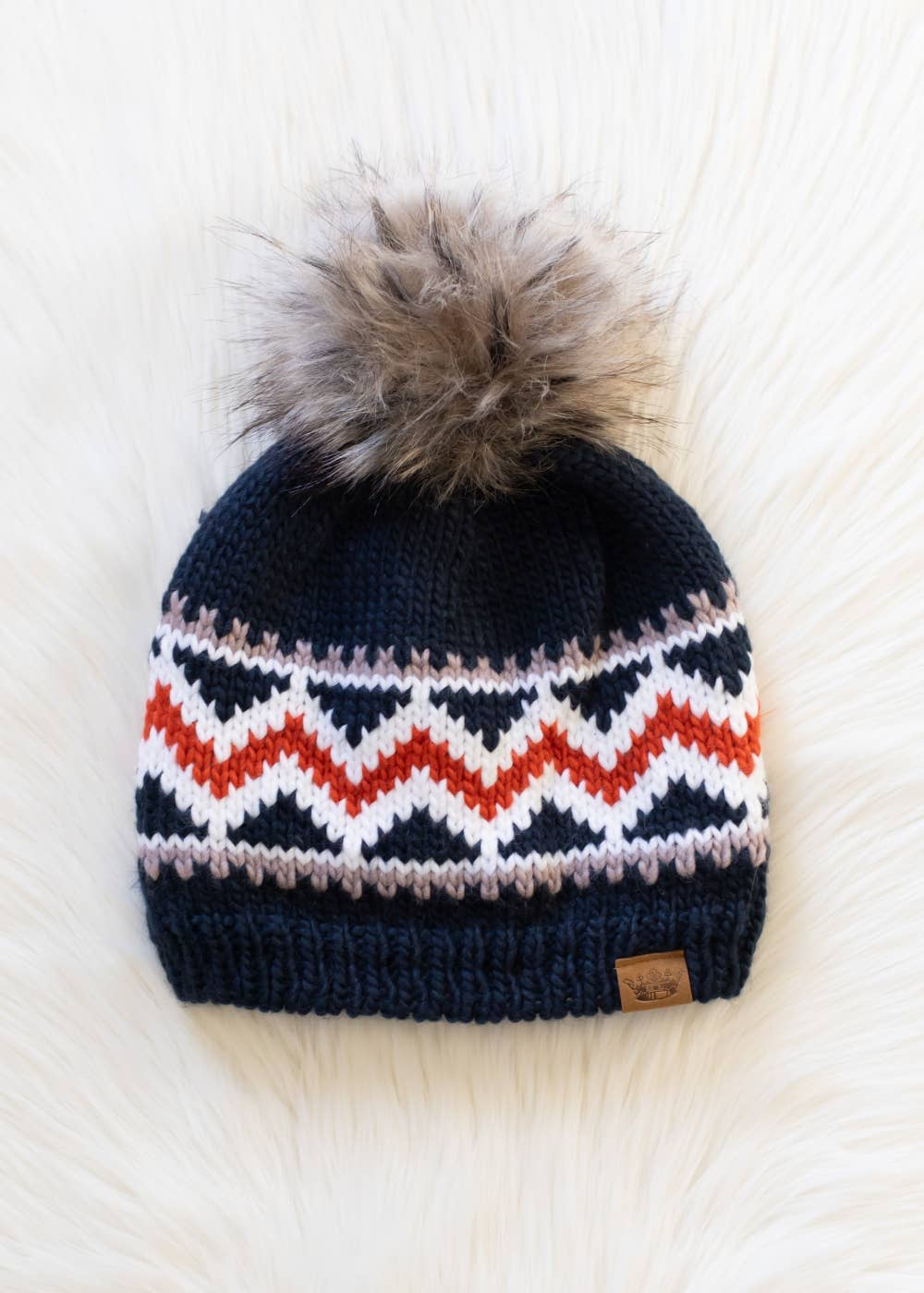 Dk. Navy, Red & White Patterned Pom Hat-Lemons and Limes Boutique