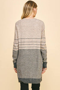 Color Block Stripe Open Cardigan in Oatmeal/Heather--Lemons and Limes Boutique