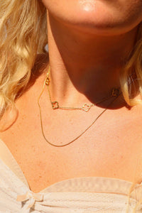 18K Gold PVD Stainless Steel Layered Clover Charm Necklace-Lemons and Limes Boutique