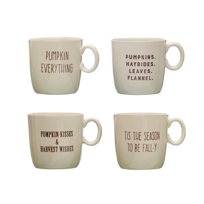 Stoneware Mug w/ Fall Saying, Cream Color & Brown, 4 Styles-Lemons and Limes Boutique