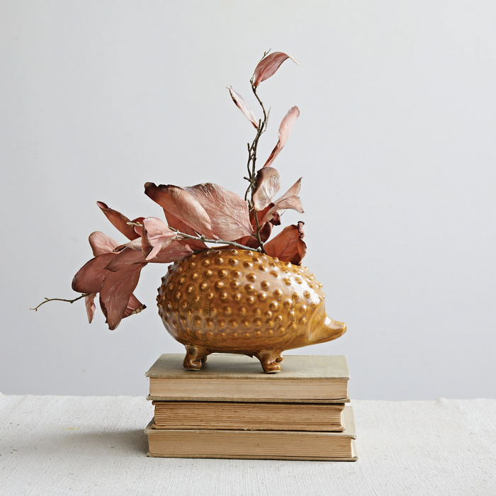 Stoneware Hedgehog Planter, Brown-Lemons and Limes Boutique