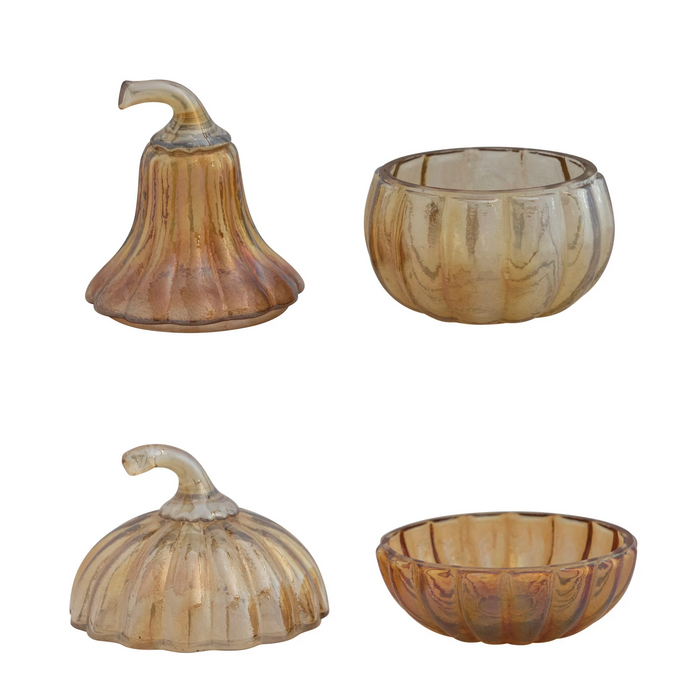 Glass Pumpkin/Squash Jar, Iridescent Orange Color, 2 Styles-Lemons and Limes Boutique