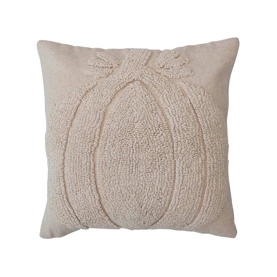 18" Square Cotton Slub Tufted Pillow w/ Pumpkin & Chambray Back, Cream Color-Lemons and Limes Boutique
