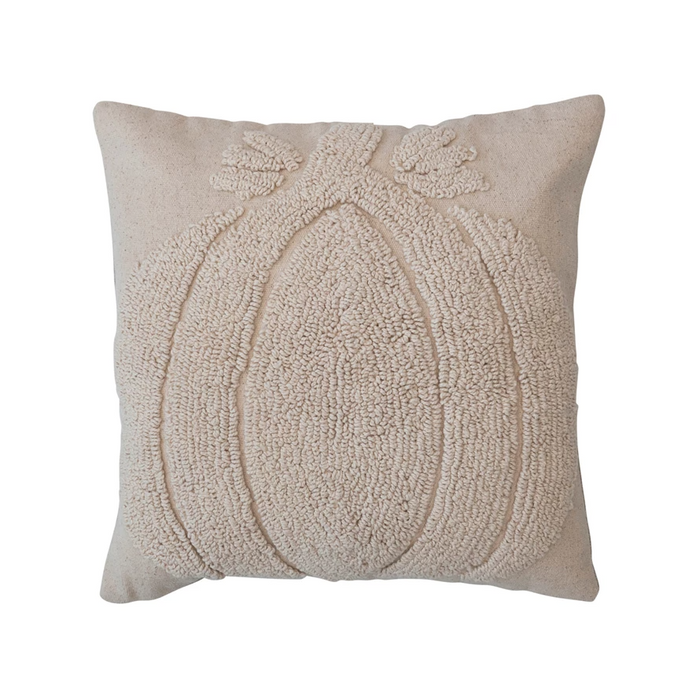 18" Square Cotton Slub Tufted Pillow w/ Pumpkin & Chambray Back, Cream Color-Lemons and Limes Boutique
