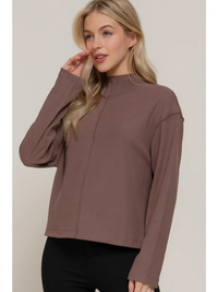 Overlocked Seams Detail Brushed Rib Top in Brown-Lemons and Limes Boutique