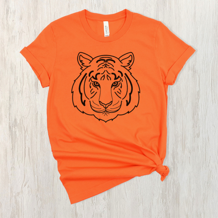 Black Tiger Face T-Shirt on Orange--Lemons and Limes Boutique