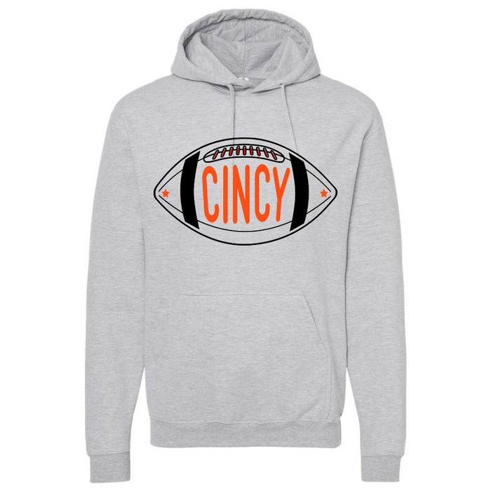 Cincy Football on Hoodie - Athletic Gray--Lemons and Limes Boutique