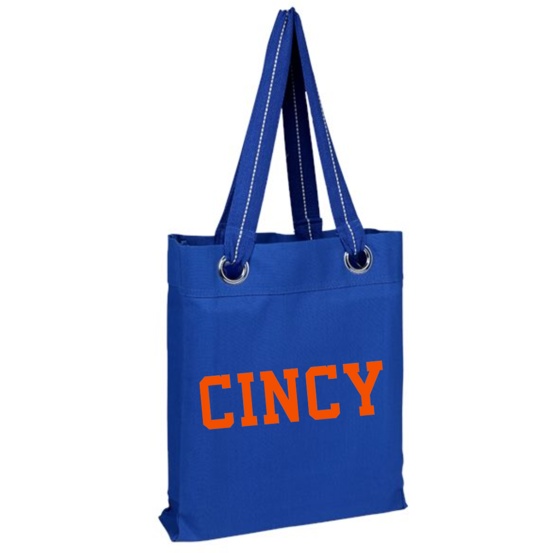 Block Orange CINCY Large Grommet Canvas Tote in Royal Blue--Lemons and Limes Boutique