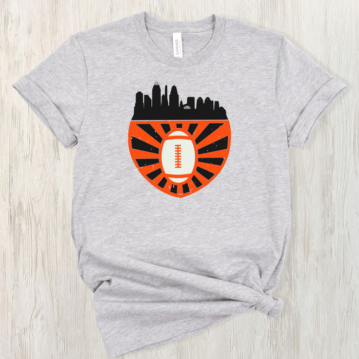 Cincinnati Football Skyline T-Shirt on Athletic Gray-Graphic Tee-Lemons and Limes Boutique