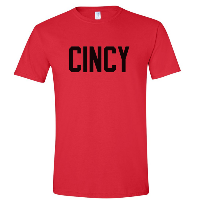 Cincy Black Block T-Shirt on Red--Lemons and Limes Boutique