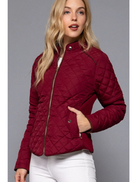 Suede Piping Detail Rib Quilted Padded Jacket in Dark Burgundy-Lemons and Limes Boutique
