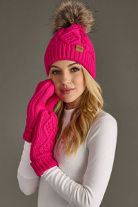 Bright Pink Cable Knit Pom Hat-Lemons and Limes Boutique