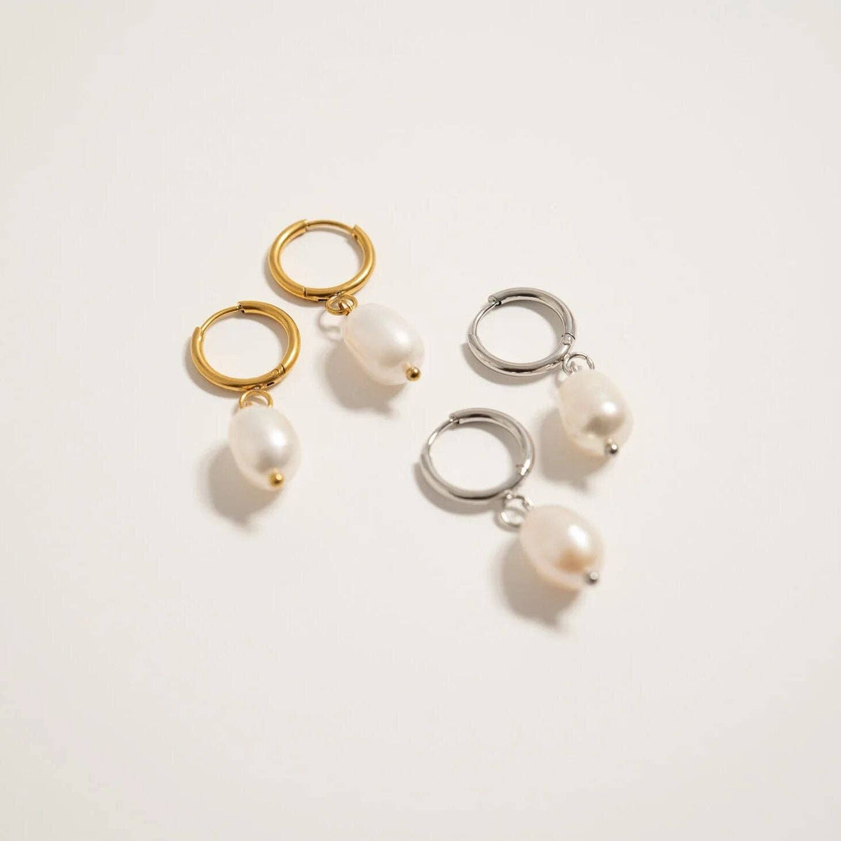 18K Gold PVD Freshwater Pearl Huggie Earrings: Gold