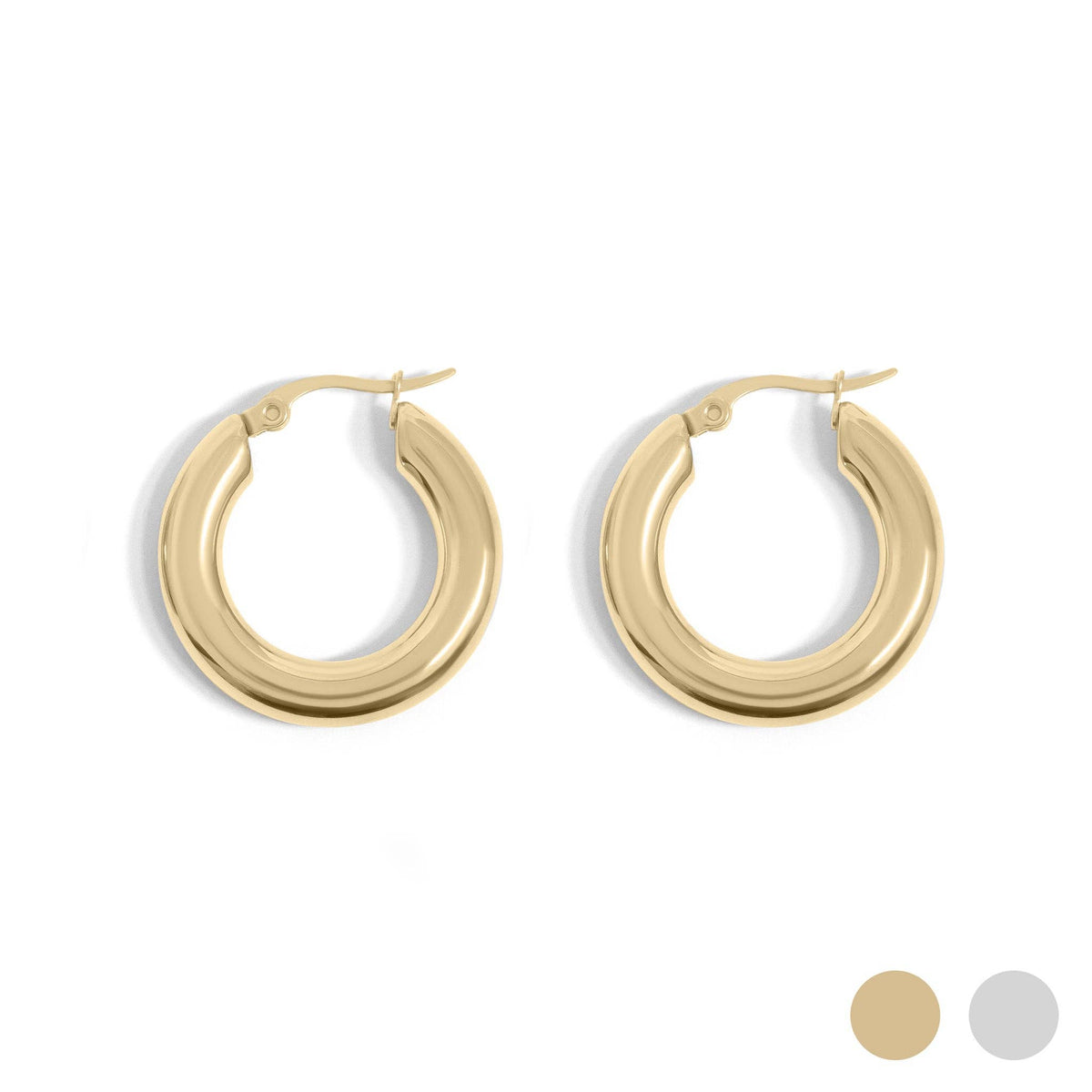 18K Gold PVD Stainless Steel Chunky Hoop Earring: Stainless / 25mm