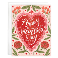 Valentine Greeting Card - Scallop Heart and Flowers