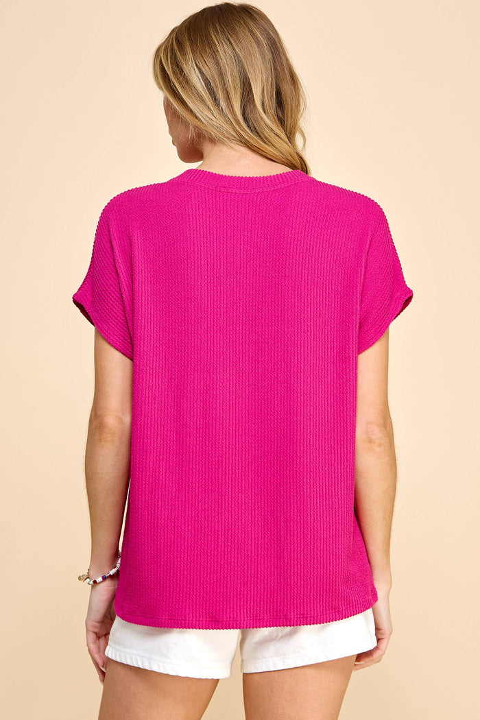 Solid Ribbed Top with Pockets in Magenta--Lemons and Limes Boutique