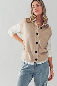 Relaxed Fit Oversized Button Knit Sweater Vest in Beige--Lemons and Limes Boutique