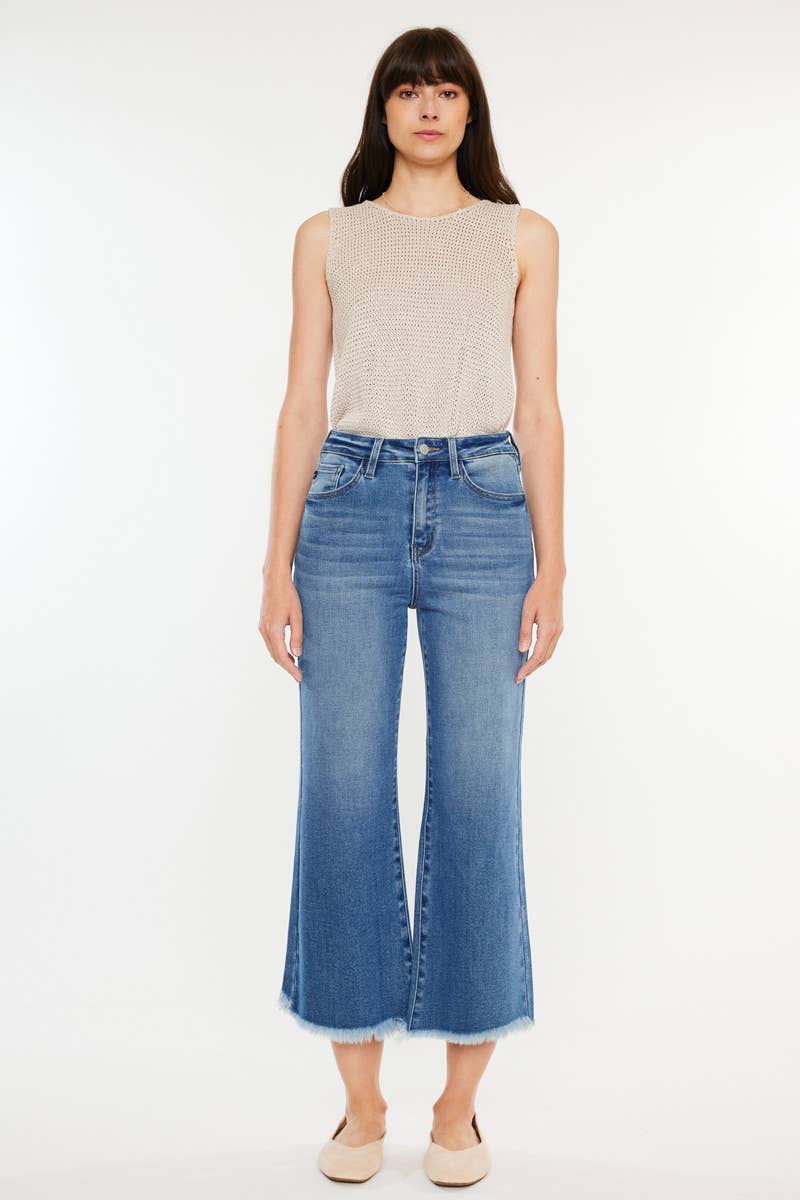 Rixby High Rise Capri Flare Jeans in Medium Wash by Kan Can USA--Lemons and Limes Boutique