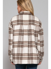 Long Sleeve Inside Faux Fur Brushed Plaid Jacket in Taupe/Brown-Lemons and Limes Boutique