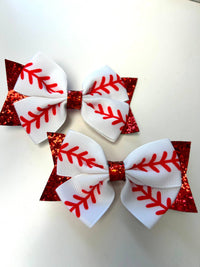 Baseball Red Glitter Bow-Lemons and Limes Boutique