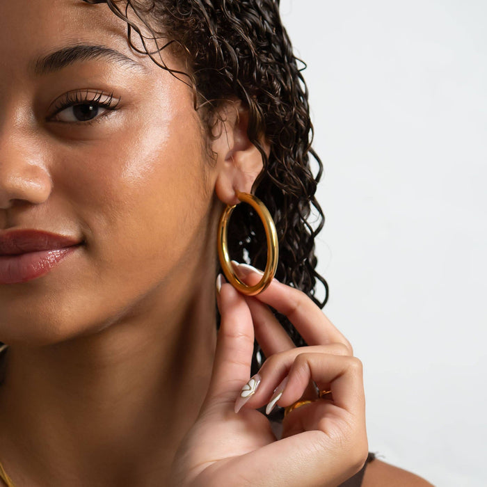 18K Gold PVD Stainless Steel Chunky Hoop Earring-Lemons and Limes Boutique