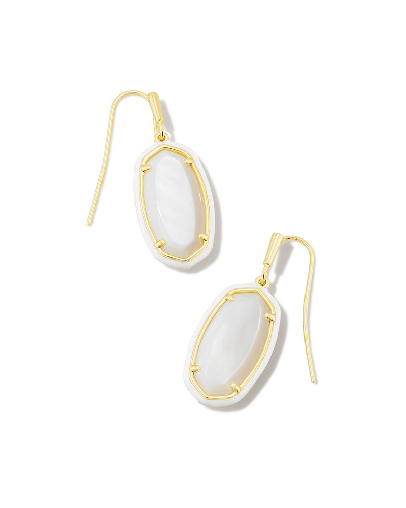 Dani Enamel Frame Drop Earrings in Gold White Mother of Pearl by Kendra Scott-Lemons and Limes Boutique