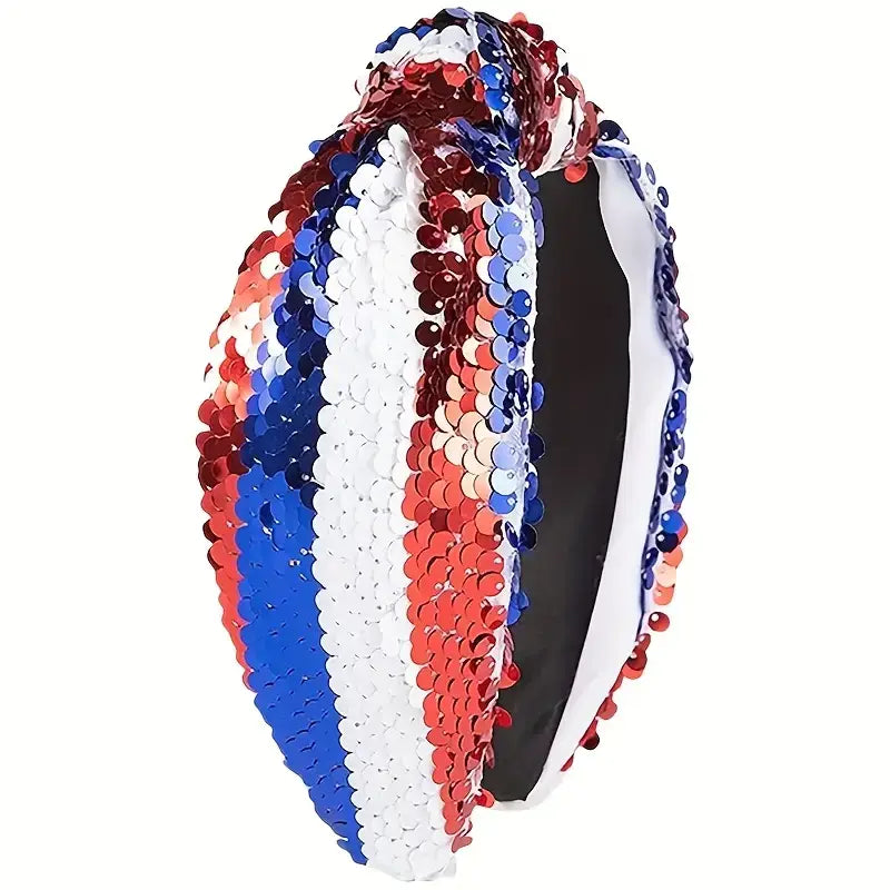 Patriotic Red White and Blue Sequin Glitter Headband-Lemons and Limes Boutique