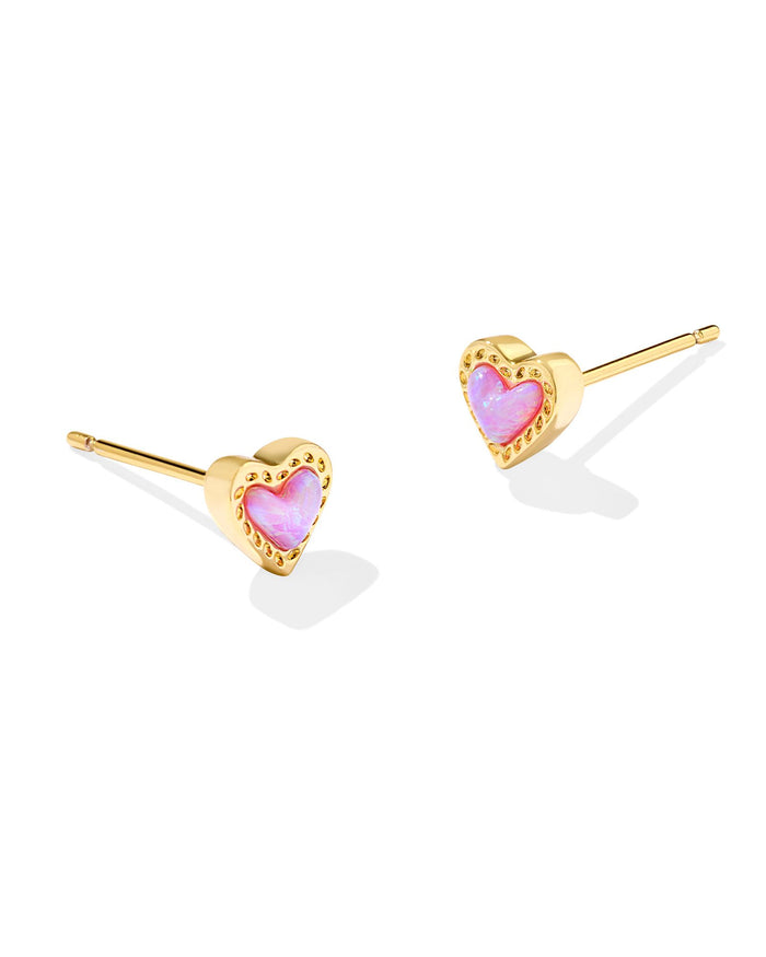Mini Ari Heart Stud Earrings in Gold Bubblegum Pink Kyocera by Kendra Scott-Lemons and Limes Boutique