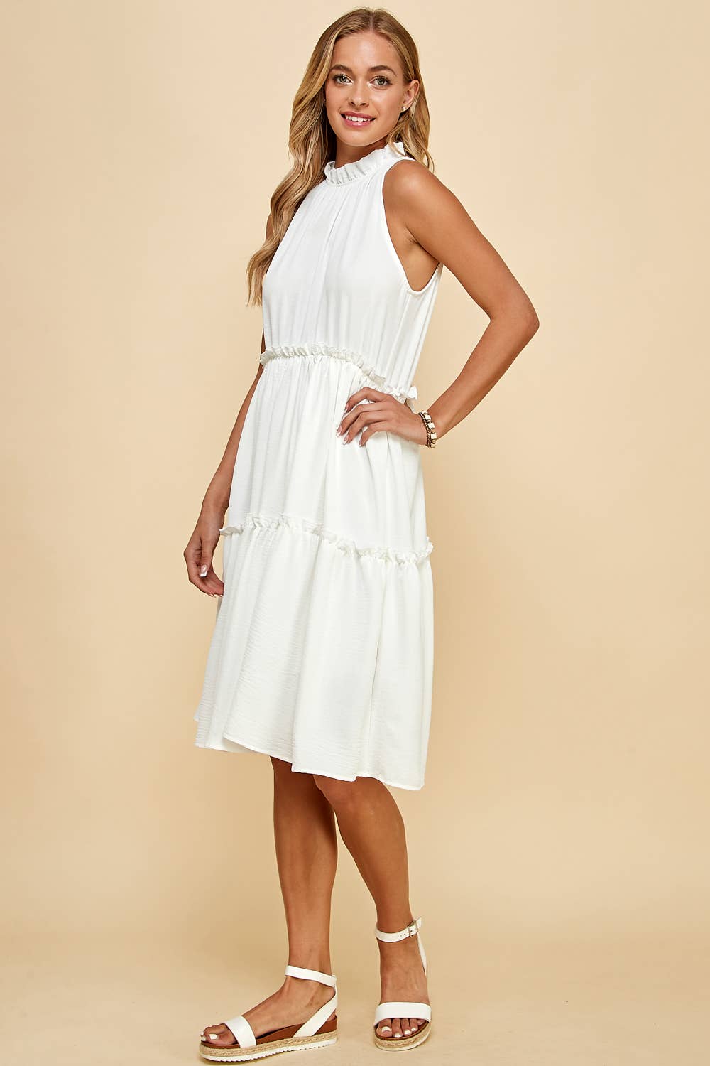 Sleeveless Midi Dress in Off White--Lemons and Limes Boutique
