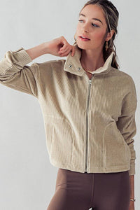 High Button Collar Corduroy Jacket in Natural--Lemons and Limes Boutique