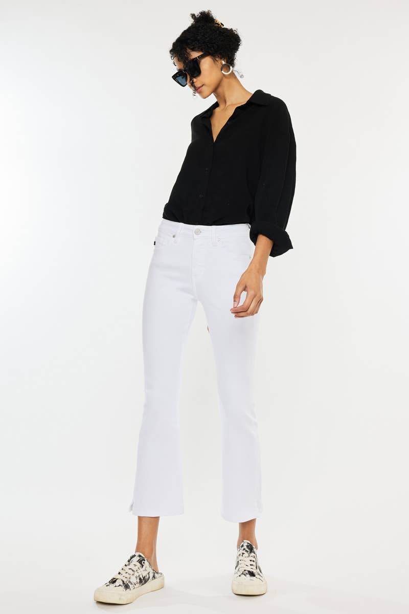 Bristol High Rise Kick Flare Jeans in White by Kan Can USA--Lemons and Limes Boutique