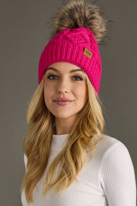 Bright Pink Cable Knit Pom Hat-Lemons and Limes Boutique
