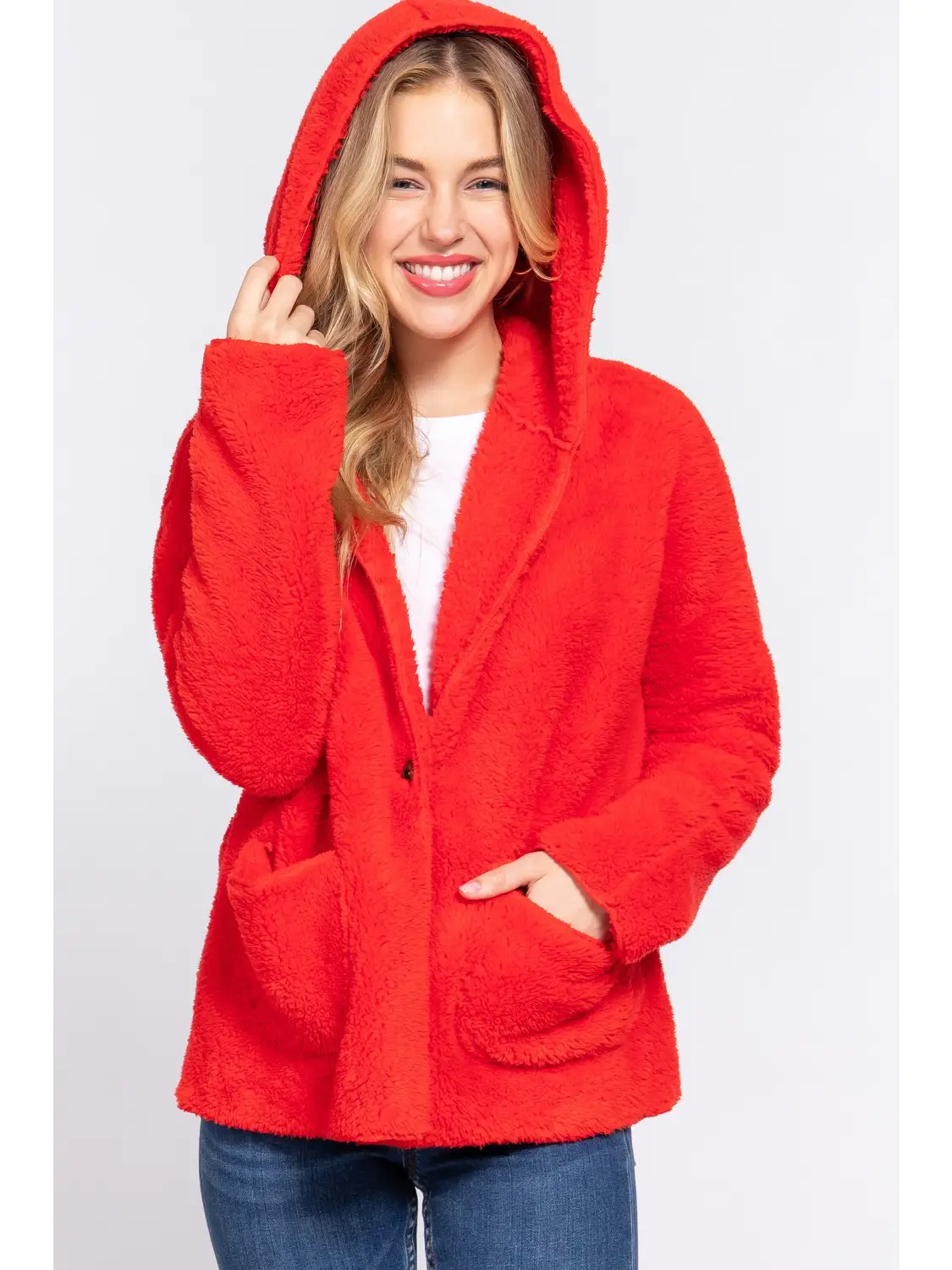 Long Dolman Sleeve Hoodie Sherpa Jacket in Orange-Lemons and Limes Boutique