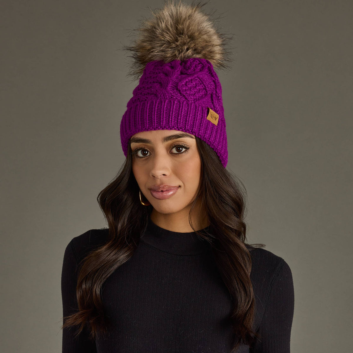 Purple Cable Knit Pom Hat-Lemons and Limes Boutique