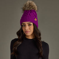 Purple Cable Knit Pom Hat-Lemons and Limes Boutique