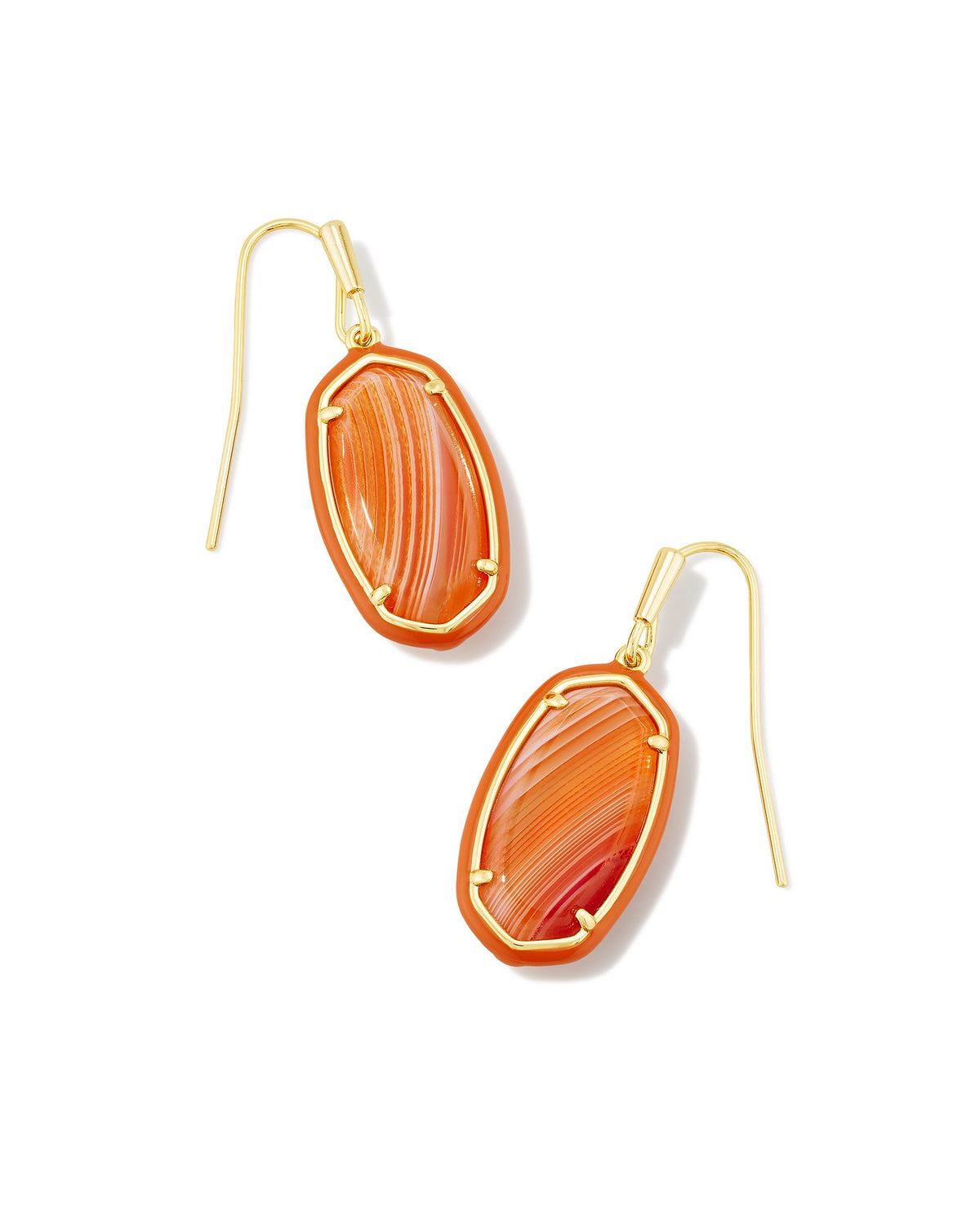 Dani Enamel Frame Drop Earrings in Gold Orange Banded Agate by Kendra Scott-Lemons and Limes Boutique