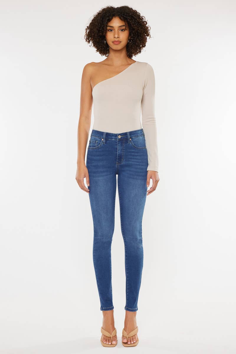 Luella High Rise Super Skinny Jeans in Medium Stone Wash by Kan Can USA--Lemons and Limes Boutique