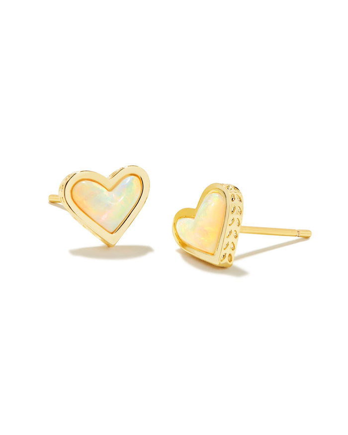 Framed Ari Heart Stud Earrings in Gold White Opalescent Resin by Kendra Scott-Lemons and Limes Boutique