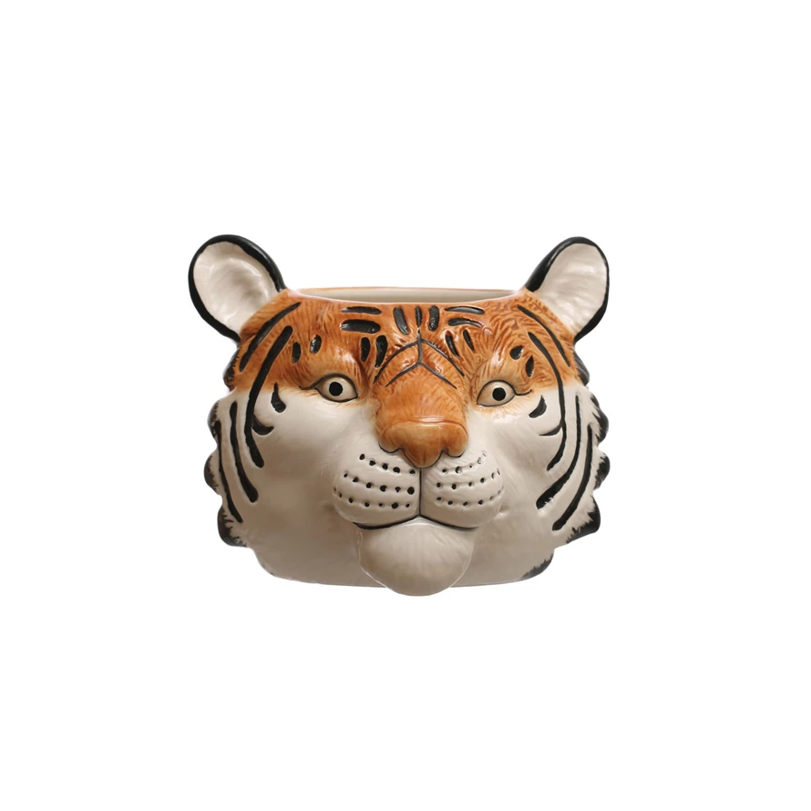 Ceramic Tiger Head Planter (Holds 5" Pot)-Lemons and Limes Boutique