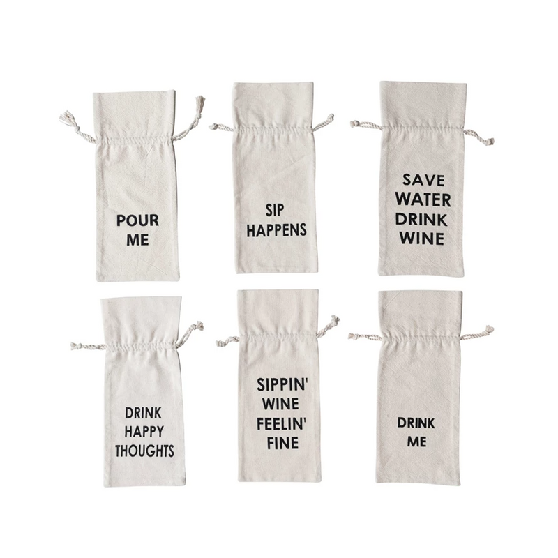 Cotton Wine Bags with Assorted Sayings--Lemons and Limes Boutique