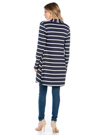 Long Sleeve Cardigan in Navy with White Stripe--Lemons and Limes Boutique