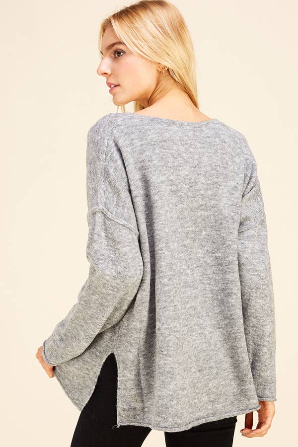 Soft V Neck Knit Sweater in Charcoal-Lemons and Limes Boutique
