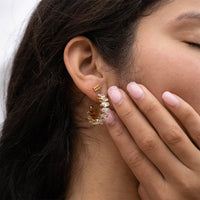 18K Gold PVD Stainless Steel Marquis CZ Stone Hoop Earrings-Lemons and Limes Boutique