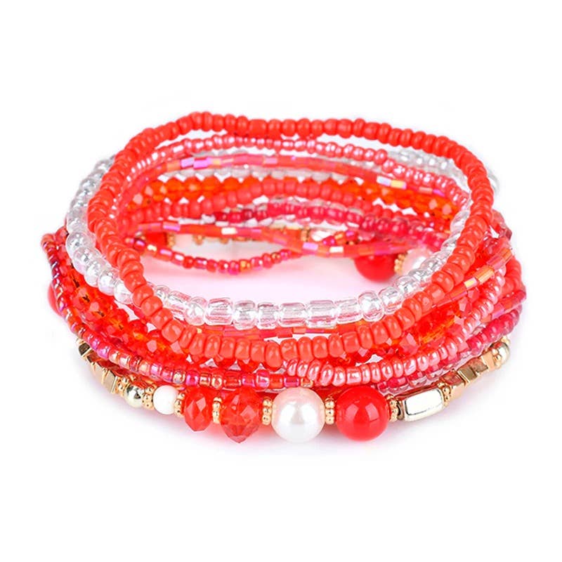Red Beaded Stretch Bracelet-Lemons and Limes Boutique