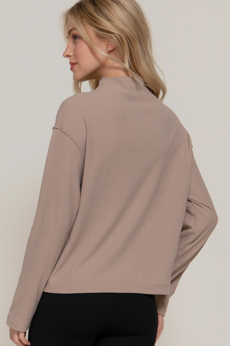 Overlocked Seams Detail Brushed Rib Top in Mushroom-Lemons and Limes Boutique